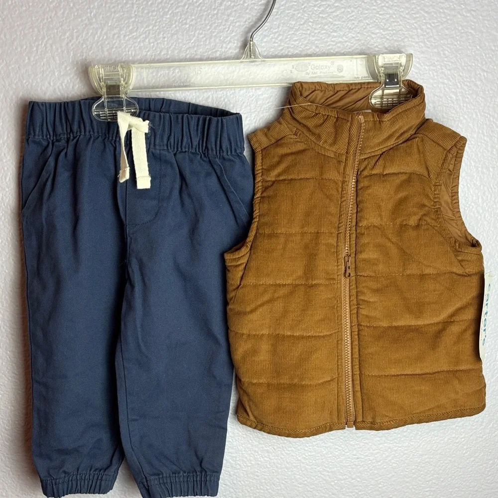 Carter's Boys Navy Pants and Brown Quilted Corduroy Vest Matching Set